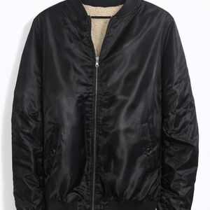 Classic Black Satin Bomber Jacket